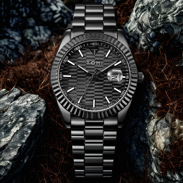 TOMI T-304 – Stylish Black Chain Analog Watch for Men With Elegant Gift Box - Image 1